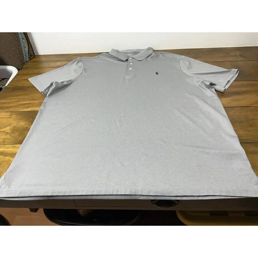 Polo Ralph Lauren Shirt Men 2XL Performance Gray Stretch Wicking Pony Golf